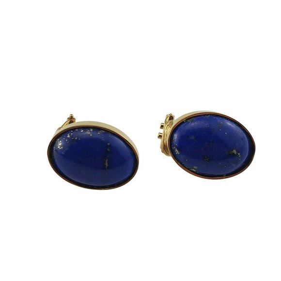 Vintage 18 Karat Yellow Gold Lapis Lazuli Earrings #9902 - Picture 2 of 7